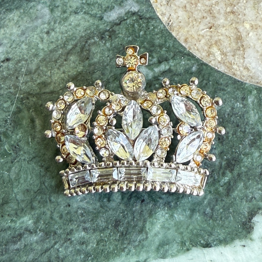 Vintage Rhinestone Crown Brooch